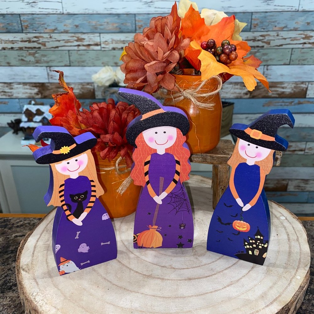 Halloween Witch Wood Block 3-pc Set